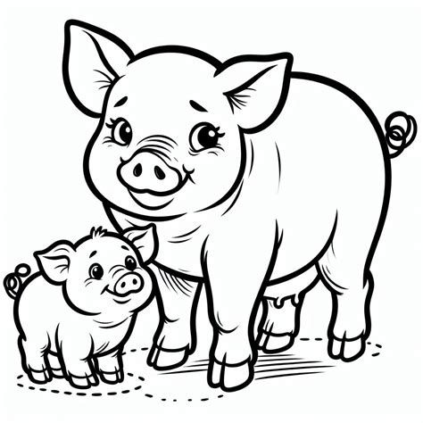Mother Pig with Baby Piglet 🐷👶 Coloring Page