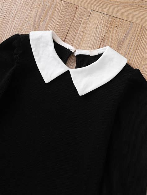 Tween Girl Peter Pan Collar Tee & Houndstooth Pleated Skirt | SHEIN USA