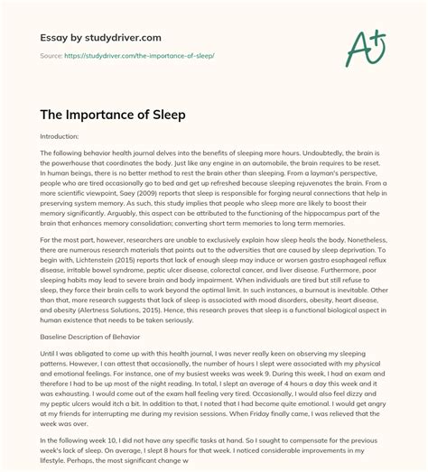 Importance Of Sleep For Students Essay