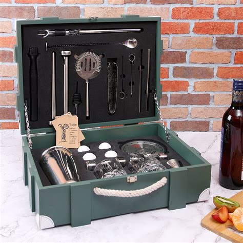 BarBox Standard Bartender Kit in Military Green Wooden Crate Box – Bar Box