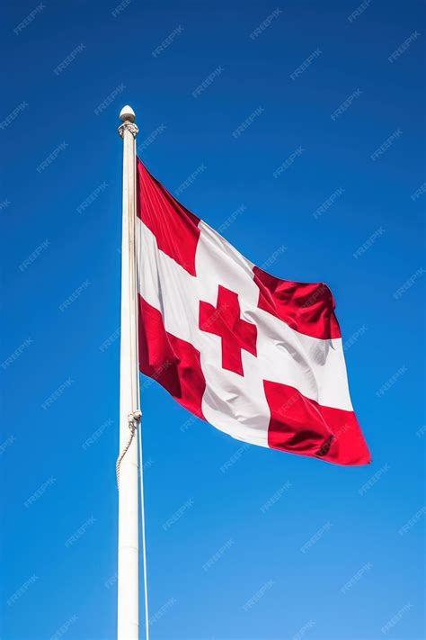 Premium AI Image | A red cross on a white flag against a blue sky.