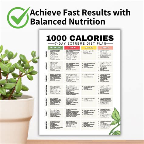 1000 Calories Extreme Diet Plan, Dietitian Low Calorie Diet Planner for ...