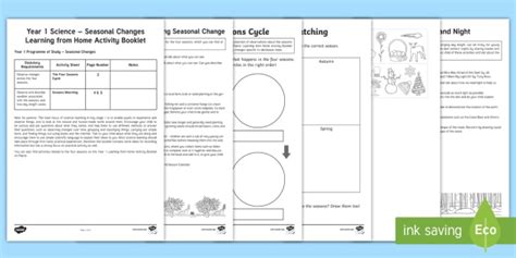 Year 1 Science Learning from Home (Seasonal Changes) Activity Booklet