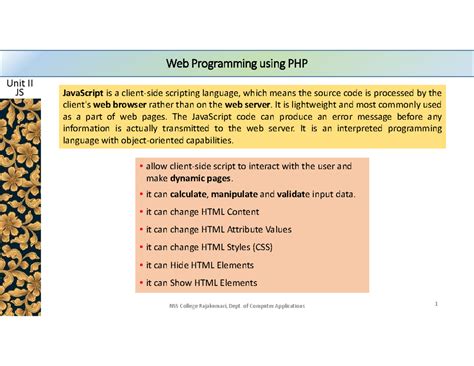 Web PHP unit21 JS pdf - Unit II JS allow client-side script to interact ...