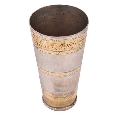 Brass Silver Punjabi Lassi Glass With Golden Bands