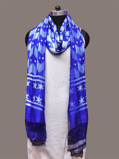 Blue Shibori Kanchipuram Silk Handloom Dupatta with Border Design ds33 ...