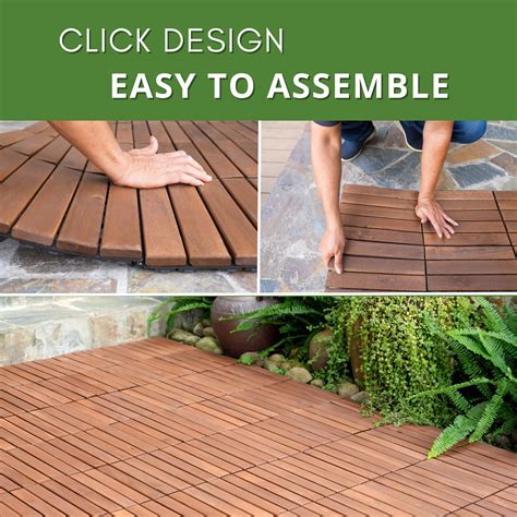 Buy BEEFURNI 10PCS Interlocking Deck Tiles 12 x 12, Acacia Wood Deck ...