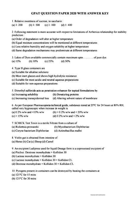 Gpat question paper 2020 - Physical Pharmacy Lab II - MU - Studocu