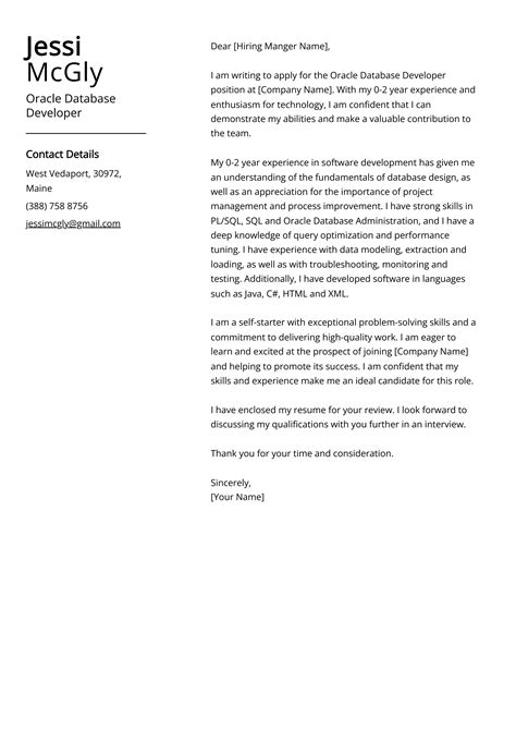 Image result for Oracle Developer Cover Letter Sample