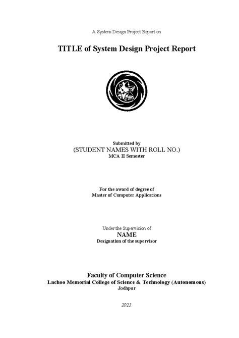 Sir doc - project report format - A System Design Project Report on ...