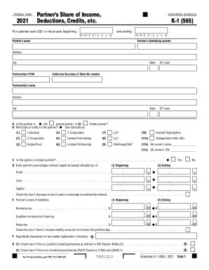 2021 Form CA Schedule K-1 (565) - Blank Fillable Template | Fill Out ...
