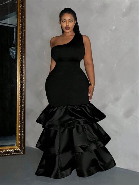 Slaydiva Slayr Plus High-End Elegant Grad Dress - Black Elastic Knit ...