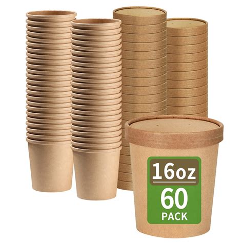 bloomoon 60 Pack 16 oz Paper Soup Containers with Lids, Disposable Ice ...