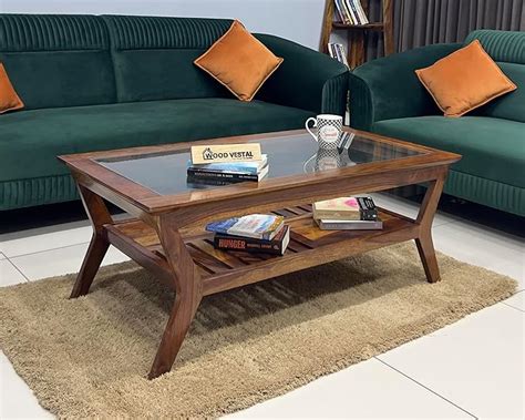 Wood Vestal Sheesham Wood Centre Table - Glass Top | Coffee Table ...