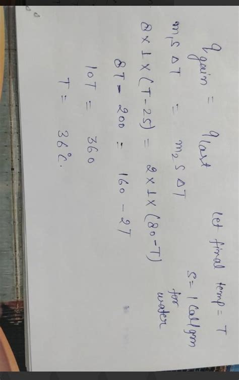 A bucket contains 8kg of water at 25’c . 2kg of water at 80’c is poured ...