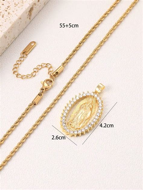 1pc 24k Gold Plated Copper & Cubic Zirconia High-end Virgin Mary ...
