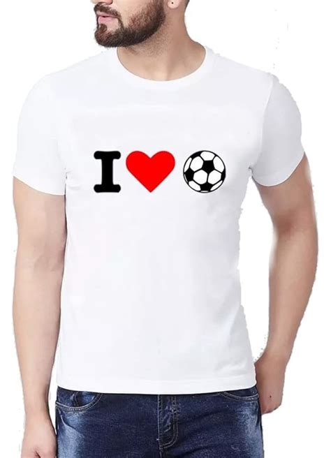 Buy Men's Regular Fit Round Neck White Half Sleeve | I Love Football ...