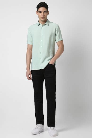 Buy Men Green Solid Half Sleeves Party Shirt Online - 39909960 | Van Heusen