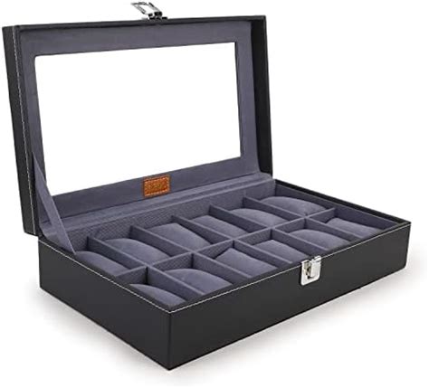 Solid Espresso Wood Watch Box Organizer with Glass Display Top by ...
