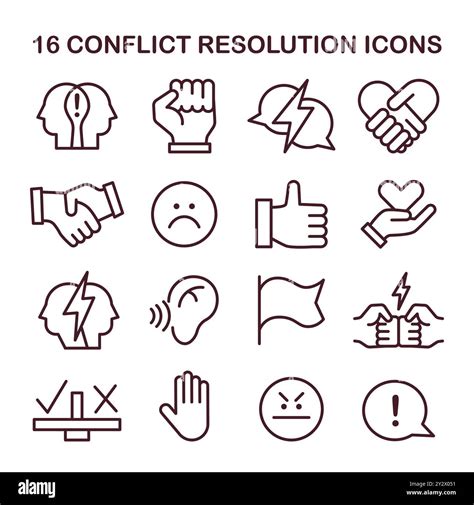 Conflict resolution icons set. Soft skill development. Dispute or ...