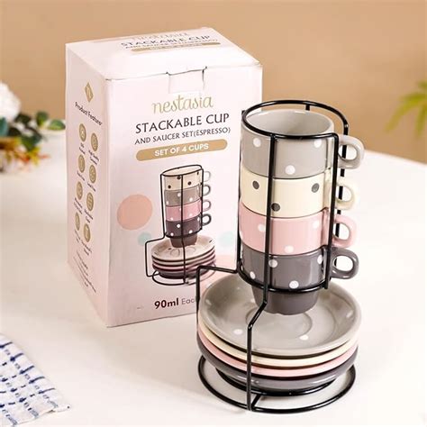 Nestasia Ceramic Espresso Cup and Saucer Set of 4 (90Ml) | Colorful ...