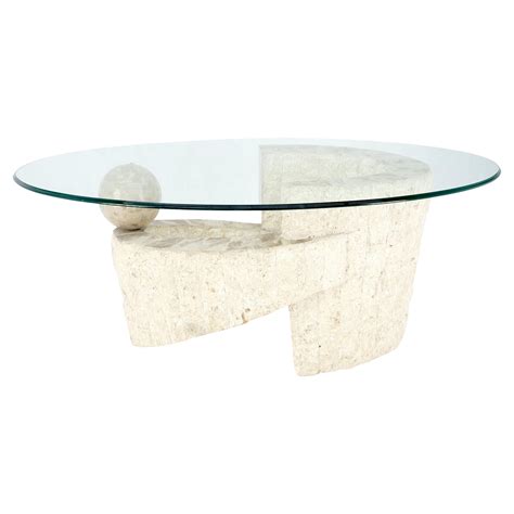 Oval Glass Top Polished Ball and Shoe Shape Tessellated Marble Base ...