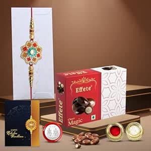 DeoDap Chocolate with Rakhi Set for Brother – Golden Color Flower ...
