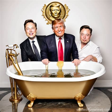 Donald Trump and Elon Musk in a Gold Bathtub | Stable Diffusion Online