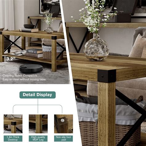 Buy IMUsee Farmhouse Wood Coffee Table with 2-Tier Storage Shelf ...