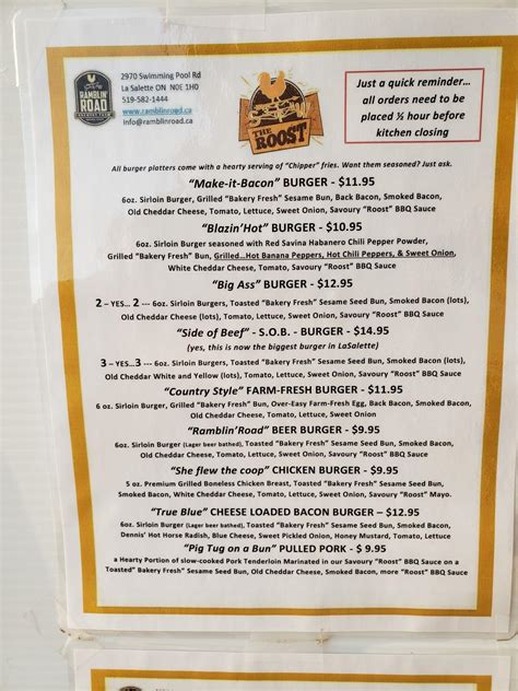 Menu at The Roost @ Ramblin' Road Brewery Farm restaurant, Delhi