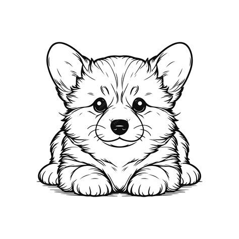 Pembroke welsh corgi dog breed vector black line illustration isolated ...