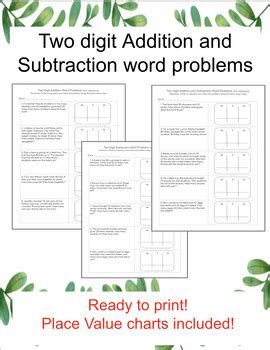 Number and Place Value Addition Word Problems 的图像结果