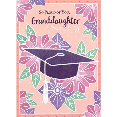 Purple Grad Cap and Pink, Green and Purple Flowers with White Glitter ...