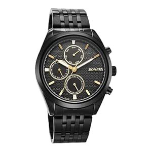 Buy Sonata Magna Quartz Black Round Dial Men's Watch | Stainless Steel ...