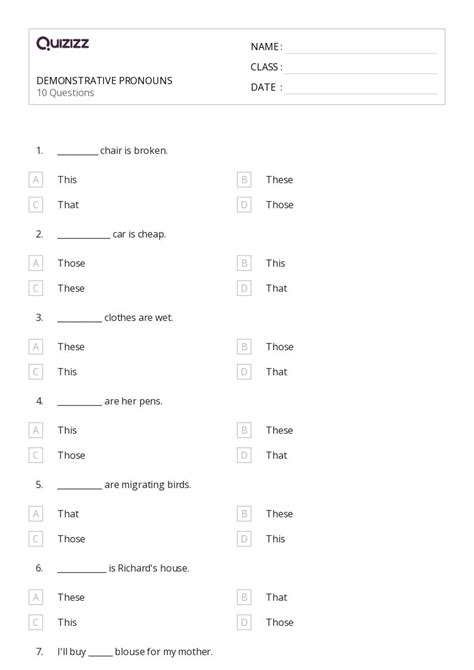 50+ Demonstrative Pronouns worksheets for 5th Class on Quizizz | Free ...