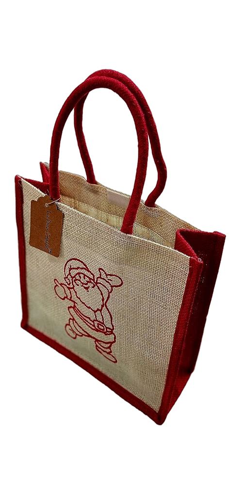 Lakmo Crafts® Jute Return Gift Bags with Christmas Santa print | White ...