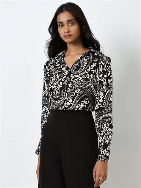 Buy Wardrobe Black Leaf Printed Shirt from Westside