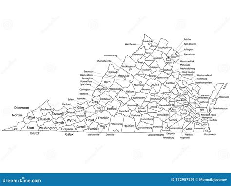 Counties Map of US State of Virginia Stock Vector - Illustration of ...