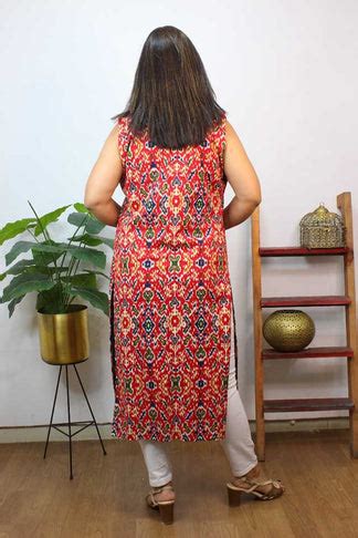 Red And Black Double Ikat Pure Cotton Reversible Long Jacket ...