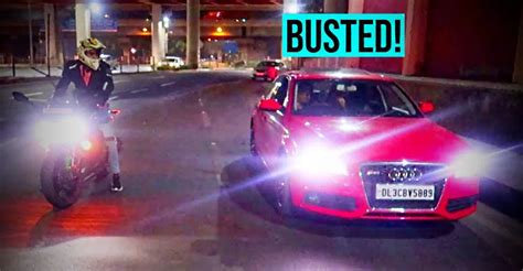 Audi A4 luxury car vs Kawasaki Ninja 1000 DRAG race: Cops bust Audi ...