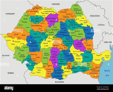 Colorful Romania political map with clearly labeled, separated layers. Vector illustration Stock ...