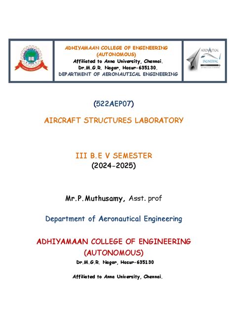 718AEP07 Aircraft Systems Laboratory: Procedures and Safety Guidelines ...