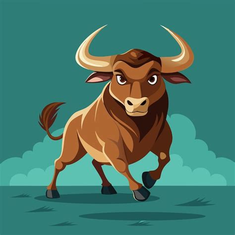 Een cartoon tekening van een stier met een blauwe achtergrond met een ...