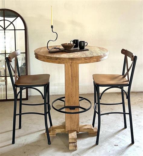 Rustic Oak Round High Top Pub Table - Farmhouse Style Bar Height ...