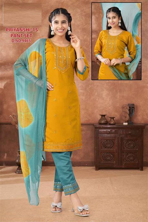Priyanshi Vol 15 Roman Silk Kids Wear Girls Kurti And Bottom Dupatta