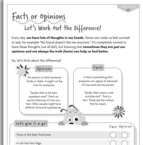 Facts vs Opinions Activity | CBT Worksheet for Children