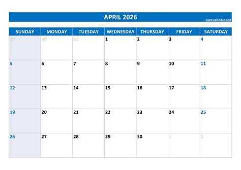 Calendar April 2026 With Holidays - Free Printable Templates