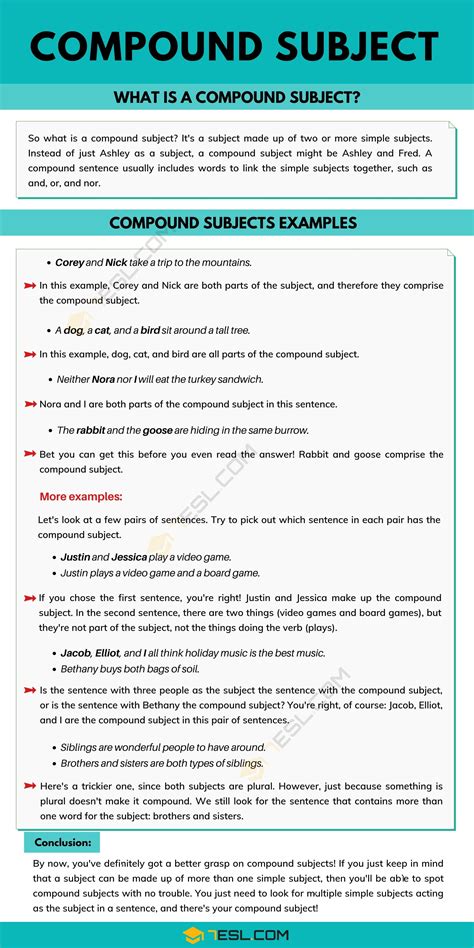 What Is A Compound Subject? Compound Subject Examples • 7ESL