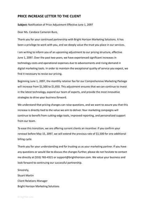 Price Increase Letter Format
