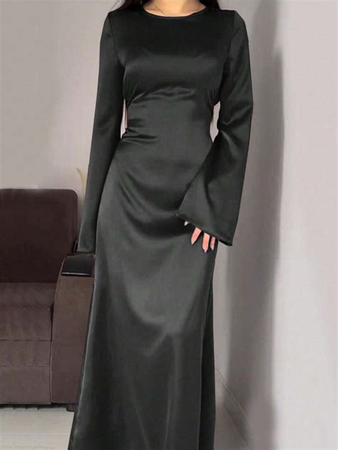 Women's Round Neck Flare Sleeve Tied Elegant Arabic Style Dress | SHEIN USA